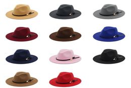 Fashion TOP hats for men women Elegant fashion Solid felt Fedora Hat Band Wide Flat Brim Jazz Hats Stylish Trilby Panama Caps6372402