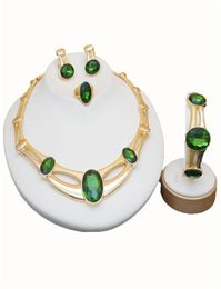 rose gold green stone jewelry sets Women Bridal Jewelry Sets Luxury necklace set in jewelry sets stud drop earrings jewellery8964339