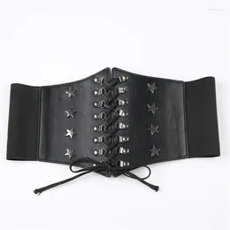 Belts Black Studded Star Wide Lace Up Corset Bustier Waist Belt Underbust Waistband