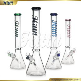 Hittn Bong Glass Beaker Bong Water Pipe 18'' 7mm Thick Hand Blown Glass 420 Water Bong 14mm Male Joint Big Bong for Smoking Green Black Blue Pink