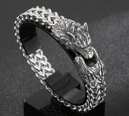 Link Chain Fashion Vintage Punk Viking Wolf Charm Bracelet Men039s Stainless Steel Mesh Rock Biker Jewelry Preferred212j7476925