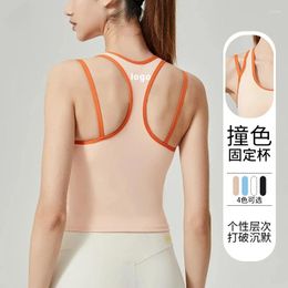 Active Shirts Yoga Top Slimming And Sports One Piece Outer Wear Beautifying Back Contrast Fixed Cup Thin Strap Brand Tank