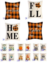 Halloween Pillow Case Thanksgiving Buffalo Cheque Farmhouse Decorations Orange Black Pumpkin Maple Leaves Outdoor Decorative Throw 5181728