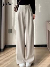 Women's Pants Khaki Loose Winter Casual Office Lady Straight High Waist Thick Slim Simple Fashion Female Wide Leg