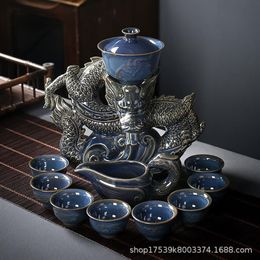 China Dragon Semi-automatic Tea Set Lazy Brewing Kung Fu Household Ceramic Pot Ceremony323b