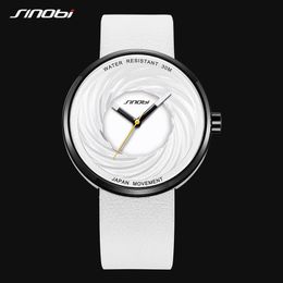 Sinobi Fashion Watch Women Big Dial New Creative eddy Design High Quality Leather Strap White Watches Casual relojes para mujer3054