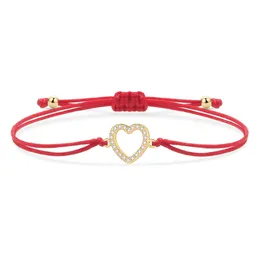 Charm Bracelets CZ Crystal Brass Love Heart Bracelet Women Lover Fashion Gold-plated Cubic Zirconia Zircon Red String Jewellery