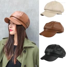 Berets For Women Winter Keep Warm Hats Casual Artist Hat Simple Solid Colour Korean Vintage Pu Leather Beret Trendy Wild Cap