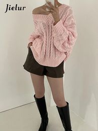 Women's Knits Tees Jielur Autumn Winter Chic Knitted Pullovers Woman Loose Retro Fashion Casual Grey Pink Apricot Light Green Sweater 231213