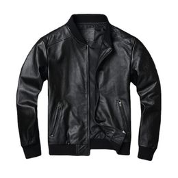 Men's Leather Faux Black Cow Genuine Bomber Jacket Men Cowhide Real Coat Short Slim Business Clothing 231212