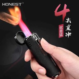 Business Lighter Metal Inflatable Four Straight Cigar Boutique Red Fire Multi-functional Cigarette Gift