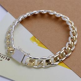 gift 925 silver Square buckle sideways 10M dichroic Bracelet for Men CH091 fashion sterling silver plate Chain link 259f
