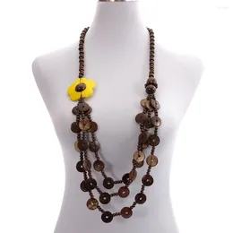 Chains Handmade Bohemain Necklace Vintage Colorful Beads Multi Layer Wooden Jewelry Big Flower Collar Wood Long Women