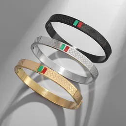 Bangle Classic Red And Green Striped Stainless Steel Bracelet Daily Simple Casual Hip Hop Banquet Party Accessories