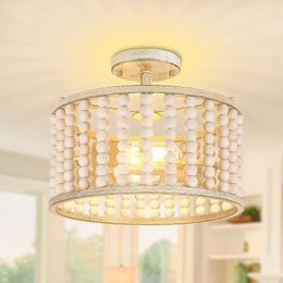 Chandeliers Wood Beaded Chandelier - Boho Ceiling Lights Modern Farmhouse Semi Flush Mount Light 2 Bohemian Fixture