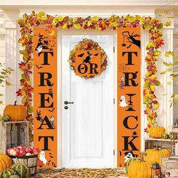 3pcs Couplet Trick Or Treat Witch Ghost Halloween Door Banner Hanging Flag Horror Props Festival Decoration For Home2418