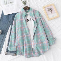 Women's Blouses Brand Casual Flannel Plaid Shirt 2023 Autumn Boutique Ladies Loose Blouse And Tops Female Long Sleeve Shirts Clothes