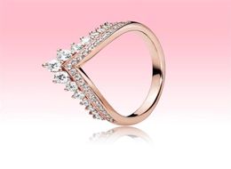 18K Rose gold plated Weding Ring Women Girls Princess Wish Rings for 925 Sterling Silver CZ diamond RING set with Original37382378149310