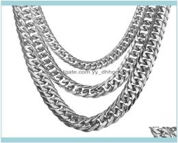 Chains Necklaces Pendants Jewelrychains 131619Mm White Gold Tone Stainless Steel Chain Curb Cuban Link Mens Necklace Male X Part3510366