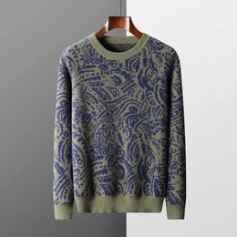 Men's Sweaters Autumn and Winter Man 100% Wool Cashmere Sweater National Style Jacquard Thickened Jumper Round Neck pullover Long-Sleeved 231212