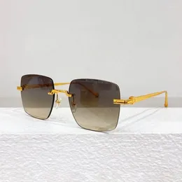 Sunglasses Light Luxury Gold Rimless Men Shades CT0403 High Street Square Sun Glasses Male Super Titanium Solar Glasse