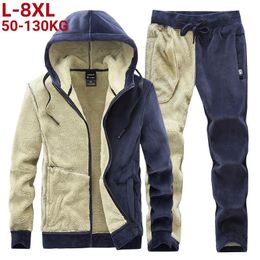 Men's Tracksuits Winter Tracksuit Men Thick Warm Lamb Woolen Fleece Plus Size Hooded 2 Piece Set Jacketpants Sportswear Casual Sweat Suits 8xl 231212