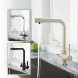 Kitchen Faucets Filtered Faucet Balck With Dot Brass Purifier Dual Sprayer Drinking Water Tap Vessel Sink Mixer