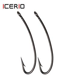 ICERIO 500PCS Nymphs Dry Flies Fly Tying Hook Curved York Bend Straight Eye 3X Long Shank Standard Wire Sharp Point Black Nickel 27879452