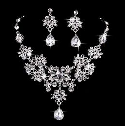 6 colors women Bling Crystal Bridal Jewelry Set silver diamond Wedding statement necklace Dangle Earrings for bride Bridesmaids Ac3712428