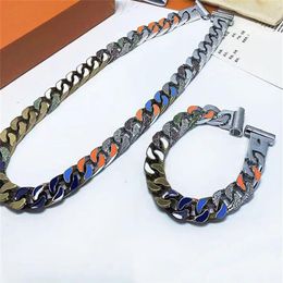Top Designer Chains Necklace Luxury Jewelry Design Diamond Titanium steel Engrave Colored Enamel Thick Chain Links Patches Bracele271L