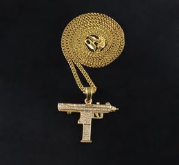 2017 Hip Hop Necklaces Engraved Gun Shape Uzi Golden Pendant High Quality Necklace Gold Chain Popular Fashion Pendant Jewelry2300609