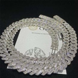 Designer Jewelry 15mm Wide 925 Sterling Silver Hip Hop Jewelry Custom Cuban Link Chain Flawless Vvs Baguette Moissanite Diamond293u