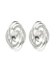 Pearl Earring Settings Gorgeous Design 925 Sterling Silver Cubic Zirconia Floral Stud Earring Mounting 5 Pairs3970343