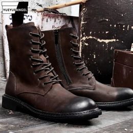 Boots Winter Vintage Work Men 3846 British Style Desert Military HighTop Genuine Leather Snow Shoes Male 231212