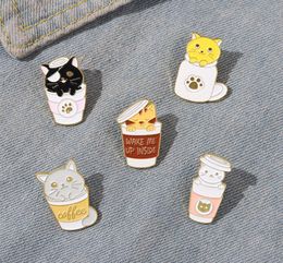 European Cartoon Coffee Cup Cat Model Brooches Unisex Animal Series Alloy Lapel Pins For Children Knapsack Hat Clothes Badge Brooc6339798