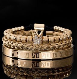Luxury CZ Crown Roman Royal Charm man bracelet stainless steel crystal bracelet couple handmade jewelry30855659444