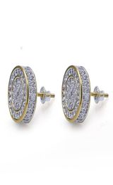 New Fashion Earrings For Mens Iced Out Bling CZ Gold Silver Stud Earrings Mens Diamond Rock Punk Round Earrings Wedding6871892
