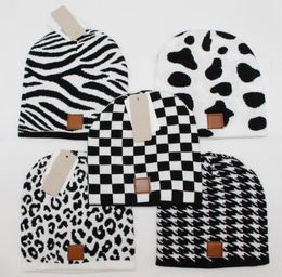 Black Checkerboard Women Beanie Couple Street Dance Hip Hop Cheque Leopard Print Cold Hat Men Ladies Trendy Warm Woollen Hat Headban6478274
