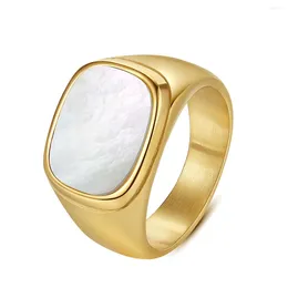 Cluster Rings 2023 Collection Classical Square Monther Of Pearl Charm Stainless Steel For Women Gold Plated White Shell Ring