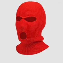 Berets Autumn And Winter Ingot Needle Three-hole Knitted Hat Candy Color Wool Head Neck Guard Outdoor Riding Windproof Mask