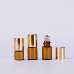 Fast Delivery Mini Amber Bottles 1ml 2ml Roller Bottle With Steel Ball And Gold/Silver Cap