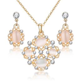 Fashion Opal Jewellery Sets For Woman Cubic zirconia Drop Golden Plated Necklace Pendant Earrings Statement Bridal Wedding Gift9459483