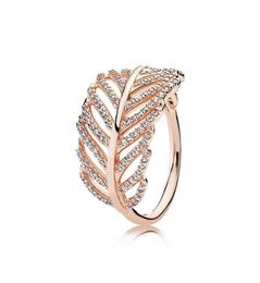 2020 Authentic 925 Sterling Silver Light feather Ring with CZ Diamond Fit Charms Jewellery Fashion Womens Wedding Ring with Gift box9258811