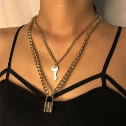 Key Padlock Pendant Necklace for Women Gold Silver Lock Necklace Layered Chain on the Neck With Lock Punk Jewelry236s