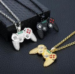 Chains Street Hip Hop Jewellery Game Console Handle Pendant Necklace Gold Chain Geometry Crystal Full Diamond Charms Boys Gifts7329883