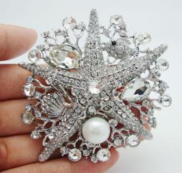 WholeRomantic fashion style crystal clear white Rhinestone starfish brooch pin decorated marine9799305