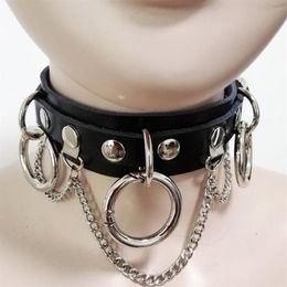 Women Fashion Sexy Harajuku Handmade Punk Choker necklace Collar Spikes and Chain two layer leather Torques O-round Whole274z