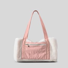 Fashion Panelled Lambswool Women Shoulder Bags Faux Pur Handbags Ladies Imation Wool Pillow Bag Large Capacity Travel Bag 2024 New