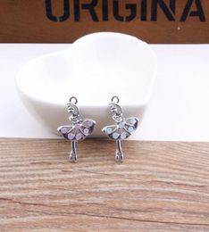 100PCSlot Ballerina Ballet Charms pendnat Dancer Dancing Girl Charm Silver Plated Rhinestones Charms 2030 mm7275612