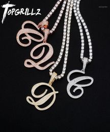 Pendant Necklaces TOPGRILLZ 2021 AZ Bigger Size Cursive Letters Name Iced Out Cubic Zirconia Hip Hop Fashion Charm Jewellery For Gi4656912